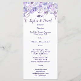 Menu de Casamento Floral Azul Púrpura Claro