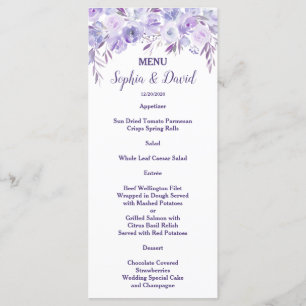 Menu de Casamento Floral Azul Púrpura Claro