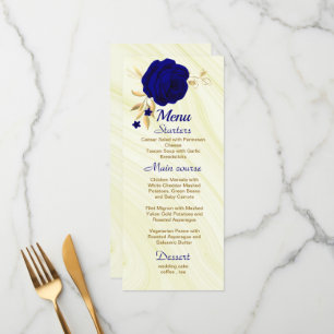 menu de casamento floral azul-real chic