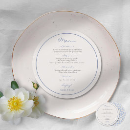 Menu de Casamento Floral Azul Round Dusty