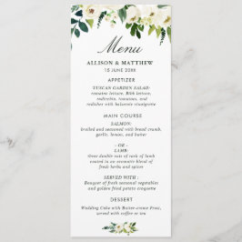 menu de casamento floral branco de marfim de aquar
