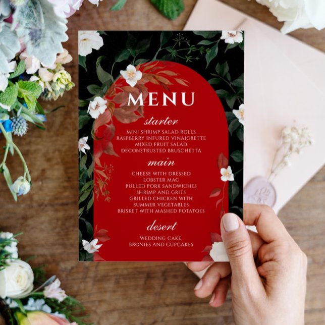 Menu de Casamento Floral Branco do Elegante Negro  (Criador carregado)