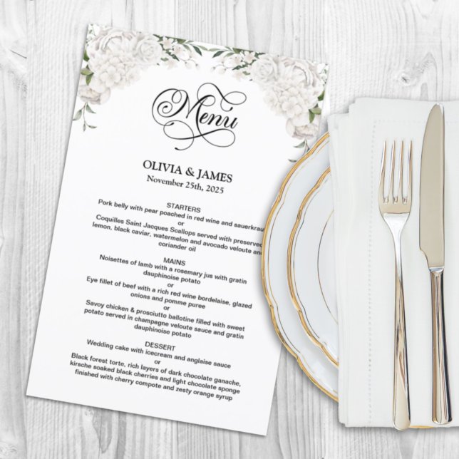 Menu de Casamento Floral Branco Elegante (Criador carregado)