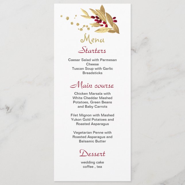 menu de casamento floral burgundy & gold (Frente)