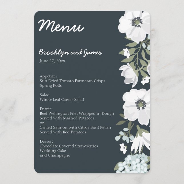 Menu De Casamento Floral Com Flores Brancas (Frente)