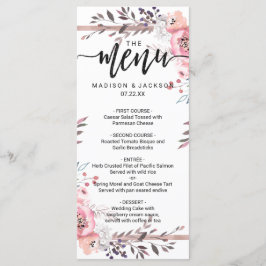 Menu de Casamento Floral com Moldura de Blush e Ro