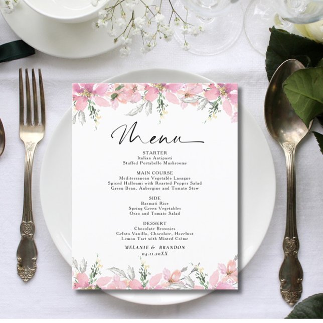Menu de Casamento Floral Cor-de-Rosa de Orçamento (Criador carregado)