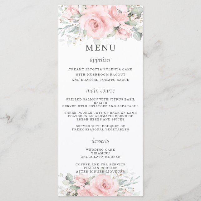 Menu de Casamento Floral Cor-de-Rosa Delicada-Rosa (Frente)