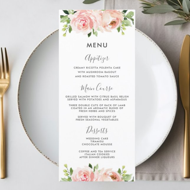 Menu de Casamento Floral Cor-de-Rosa Escamudo Eleg (Criador carregado)