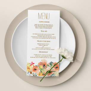 Menu de Casamento floral cor-de-rosa-laranja botul