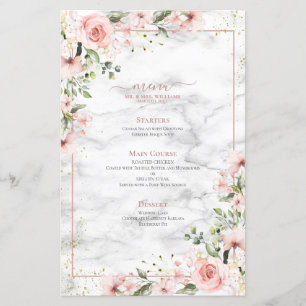 Menu de Casamento Floral Cor-de-Rosa Rosa Pecado e