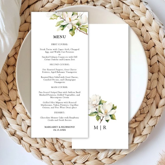 Menu de Casamento Floral da Magnolia Branca (Criador carregado)