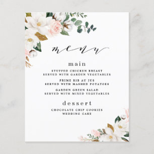 Menu de Casamento Floral da Magnolia Branca Dourad