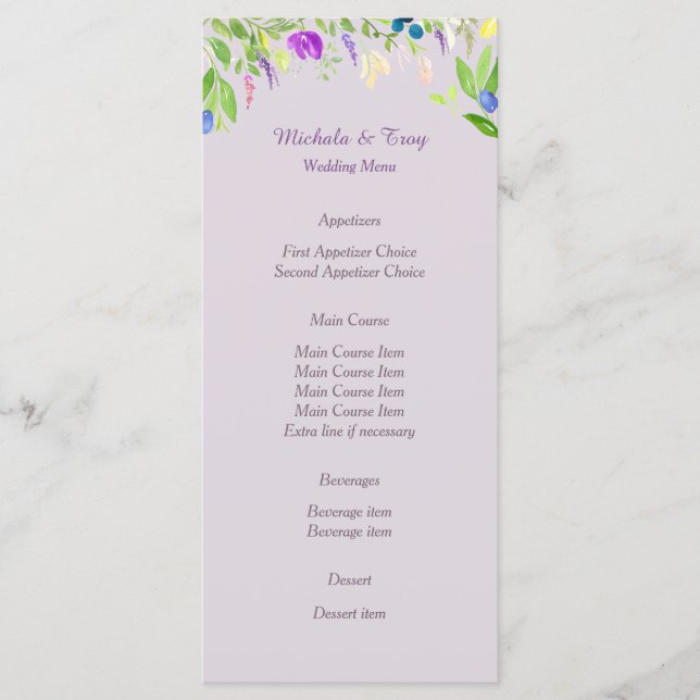 Menu de Casamento Floral da Orquídea Aquosa (Frente)