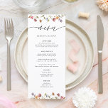 Menu de Casamento Floral de Aquarela Elegante<br><div class="desc">Elegante Watercolor Floral Wedding Menu! Mostra este menu de temas de flor silvestre primavera nas mesas chás de fraldas. Cartões de Chá de fraldas para Primavera de flor selvagem</div>