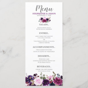 Menu de Casamento Floral de Boho com Lavanda Roxa
