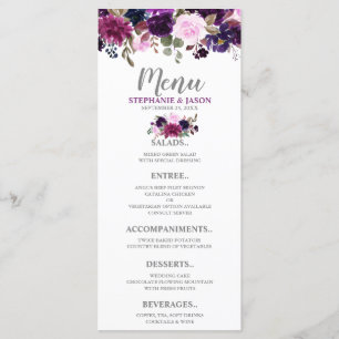 Menu de Casamento Floral de Boho com Lavanda Roxa