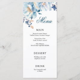 Menu de casamento floral de cor aquosa azul
