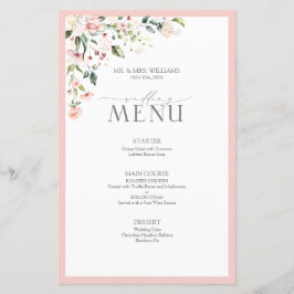Menu de Casamento Floral de Cor de Água Rosa Pêsse