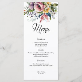 Menu de Casamento Floral de Flor Selvagem