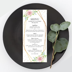 Menu de Casamento Floral de Folha de Ouro Geométri