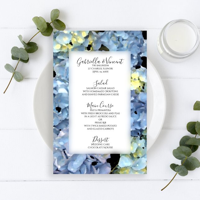 Menu de Casamento Floral de Hydrangea Azul (Criador carregado)
