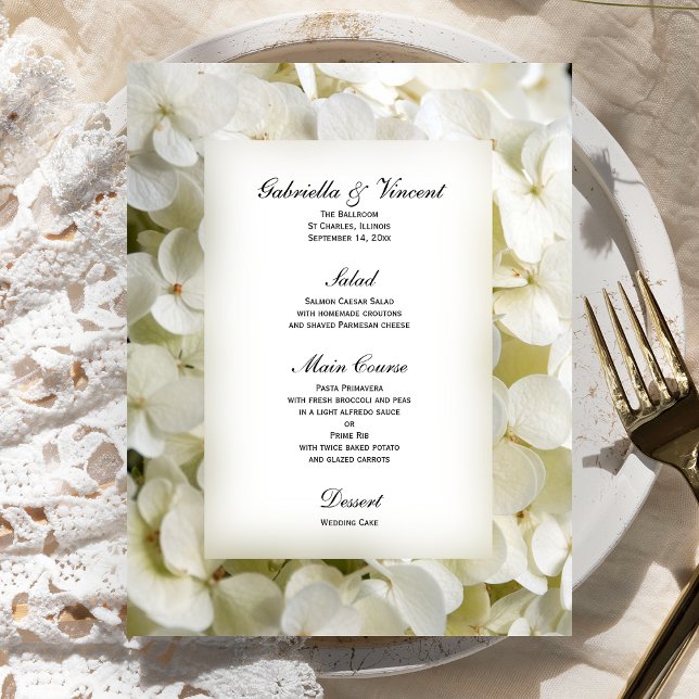 Menu de Casamento Floral de Hydrangea Branco (Criador carregado)