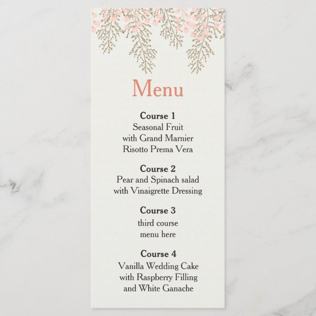 menu de casamento floral de marfim blush gold (Frente)