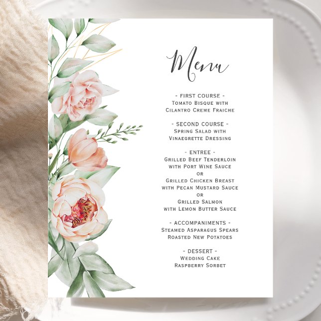 Menu de Casamento Floral de Mola Floral de Aquarel (Criador carregado)