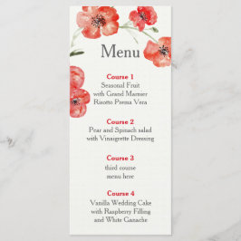 menu de casamento floral de papoila vermelha