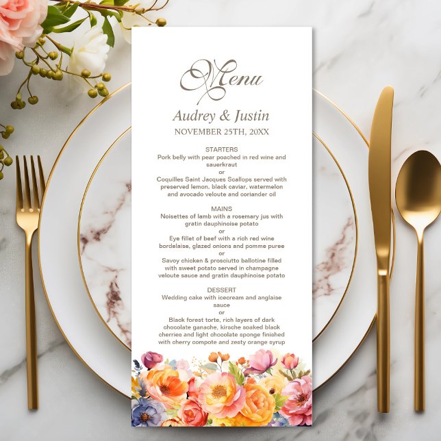 Menu de Casamento Floral de Primavera vibrante (Criador carregado)