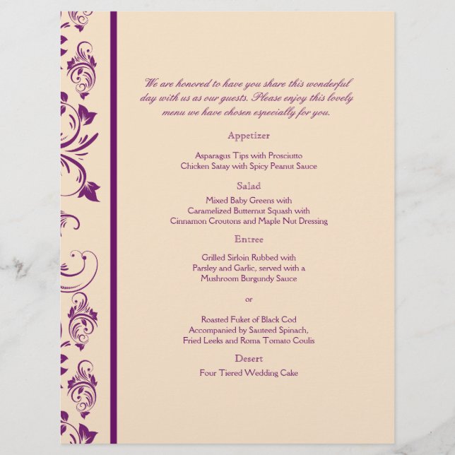 Menu de Casamento Floral de Rolagem de Chiclete e  (Frente)