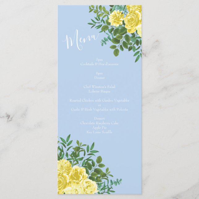 Menu de Casamento Floral de Rosa Azul Pálido e Ama (Frente)