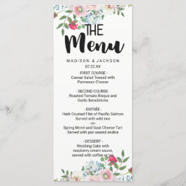Menu de Casamento Floral de Rosa de Aquarela Azul