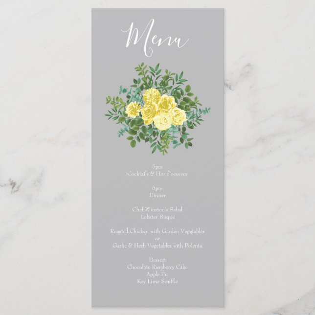 Menu de Casamento Floral de Rosa de Peônia Amarela (Frente)