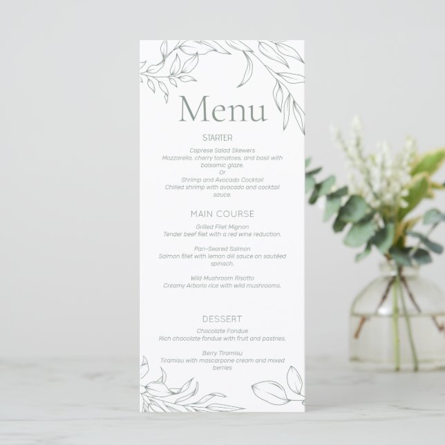 Menu de Casamento Floral de Sage Minimalista (Em pé/Frente)