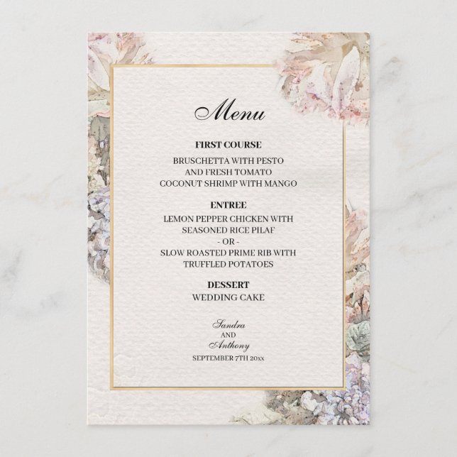 Menu de Casamento Floral Delicate Watercolor (Frente)