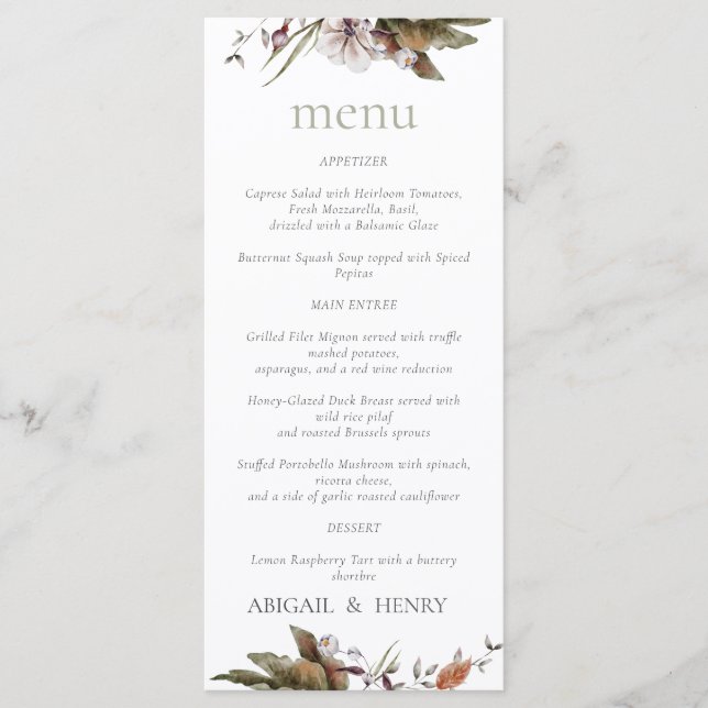Menu de Casamento Floral do Autumn Romance Arch (Frente)