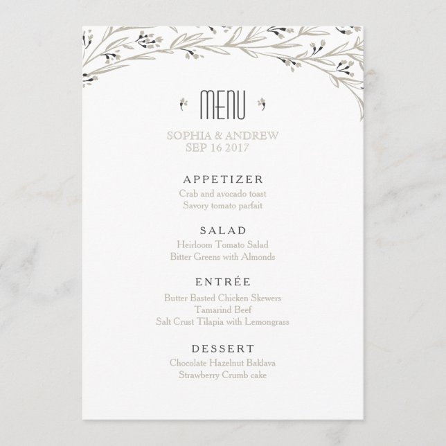 Menu de casamento floral do jardim elegante (Frente)