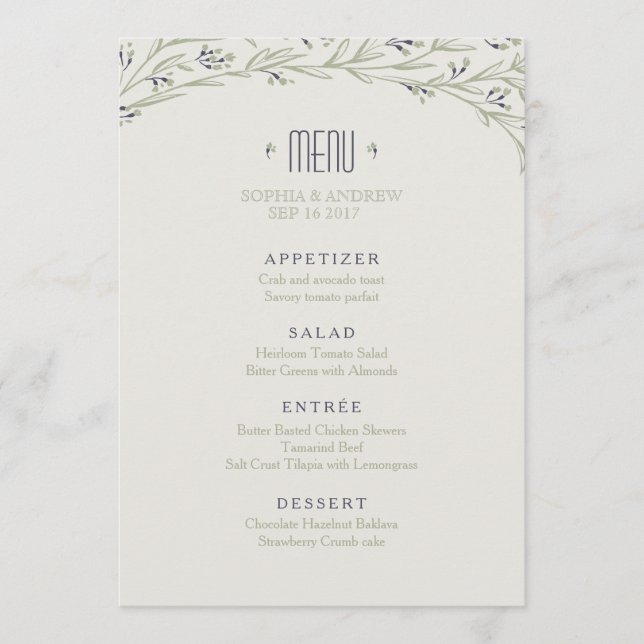 Menu de casamento floral do jardim elegante (Frente)