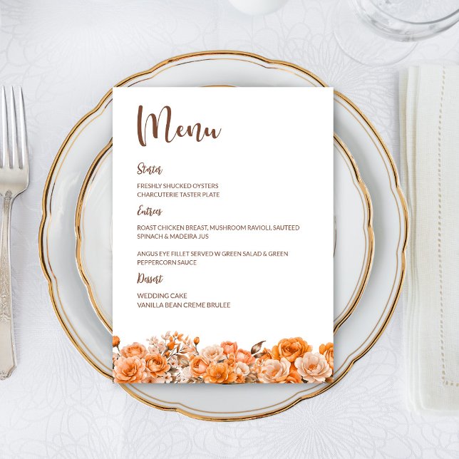 Menu de Casamento Floral do Orange Rosa (Criador carregado)