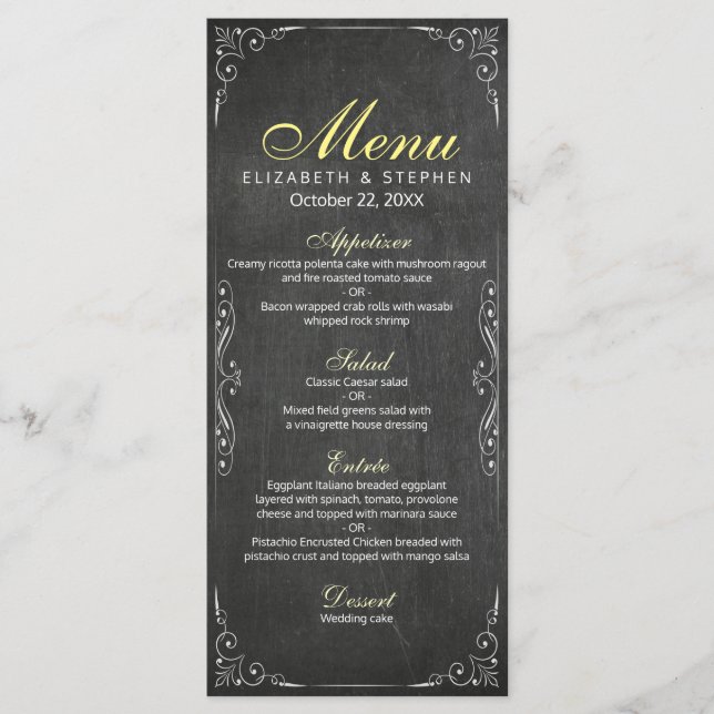 Menu de Casamento Floral do Quadro Chic Black & Wh (Frente)