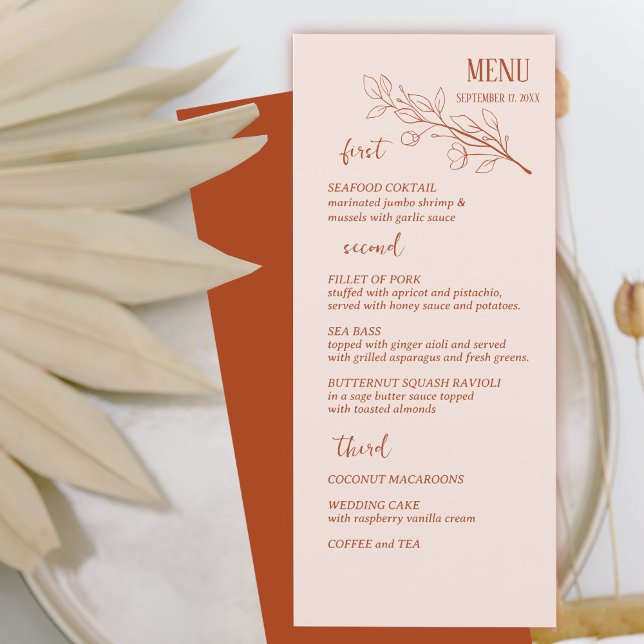 Menu de Casamento Floral do Terracotta Simple Boho (Criador carregado)