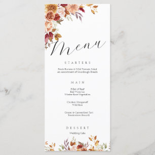 Menu de Casamento Floral dos Botânicos Indígenas E
