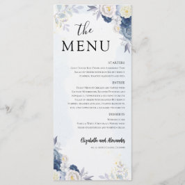 Menu de Casamento Floral Dourado Dusty Blue e Obri