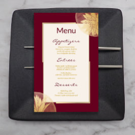 Menu de Casamento Floral Dourado Moderno Burgundy