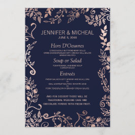 Menu de Casamento Floral Dourado Rosa Azul Elegant