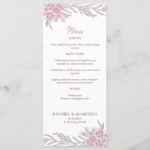 Menu de Casamento Floral Dusty Rosa Blush Burgundy