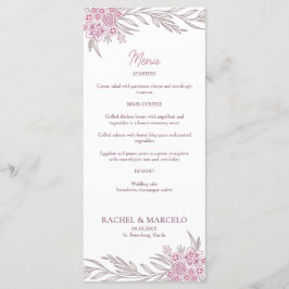 Menu de Casamento Floral Dusty Rosa Blush Burgundy