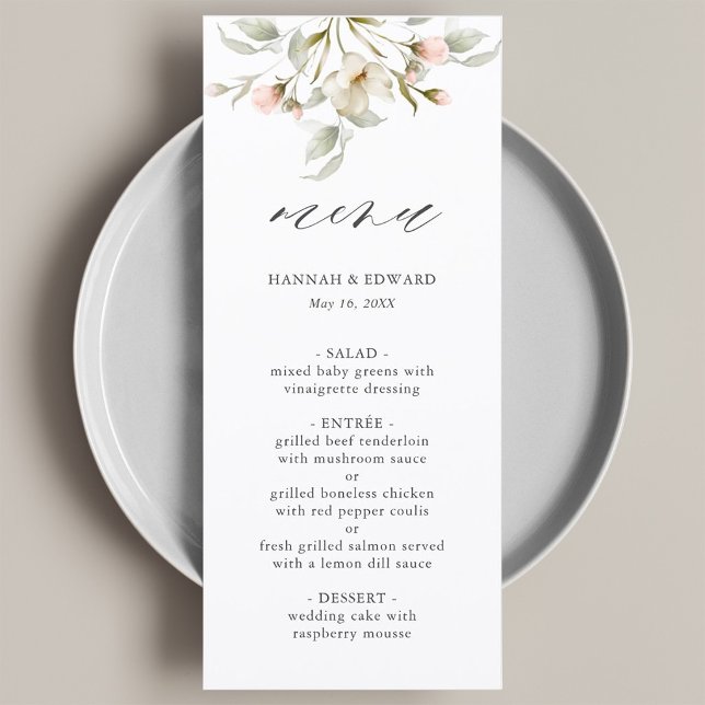 Menu de Casamento Floral Elegante Blush White Sage (Criador carregado)